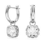 Mini Hoop hoop earrings Round cut, White, Rhodium plated