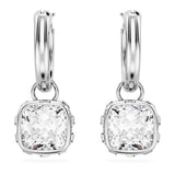 Mini Hoop hoop earrings Round cut, White, Rhodium plated