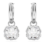 Mini Hoop hoop earrings Round cut, White, Rhodium plated