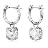 Mini Hoop hoop earrings Round cut, White, Rhodium plated