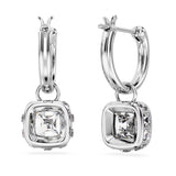 Mini Hoop hoop earrings Round cut, White, Rhodium plated