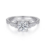 Gabriel & Co. ER14764R3W44JJ – 14K White Gold Vintage-Inspired Round Halo Diamond Engagement Ring