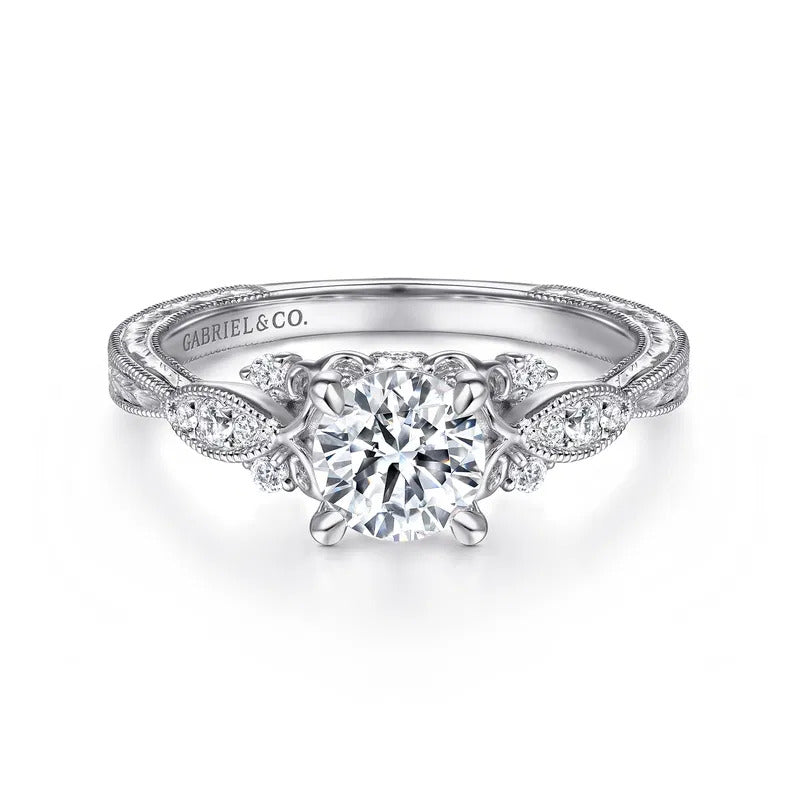 Gabriel & Co. Solene ER14768R3W44JJ – Vintage Inspired 14K White Gold Round Diamond Engagement Ring