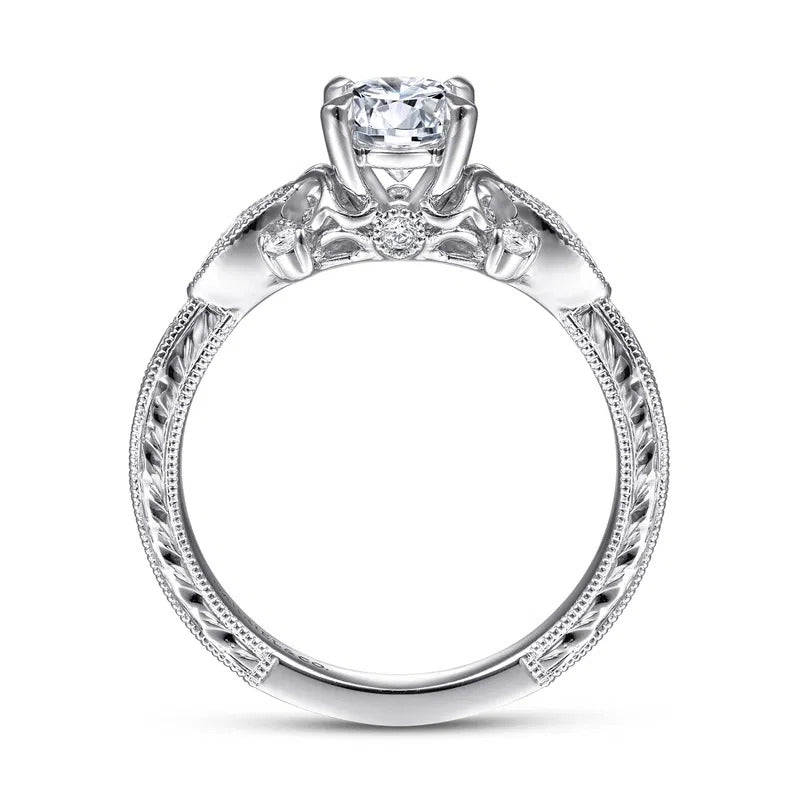 Gabriel & Co. Solene ER14768R3W44JJ – Vintage Inspired 14K White Gold Round Diamond Engagement Ring