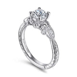 Gabriel & Co. ER14764R3W44JJ – 14K White Gold Vintage-Inspired Round Halo Diamond Engagement Ring