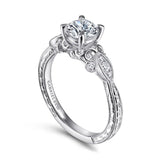 Gabriel & Co. Solene ER14768R3W44JJ – Vintage Inspired 14K White Gold Round Diamond Engagement Ring