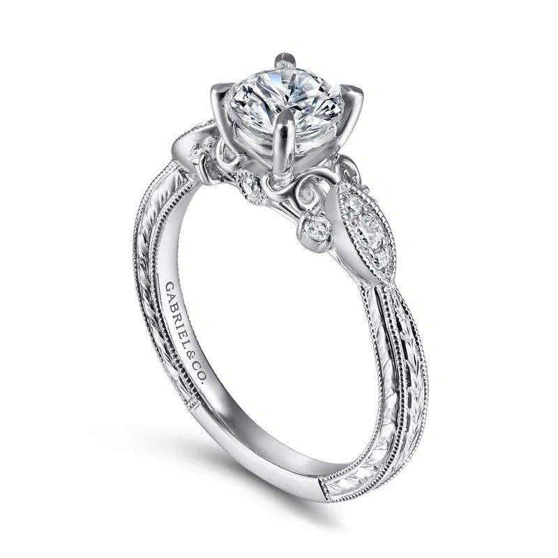 Gabriel & Co. Solene ER14768R3W44JJ – Vintage Inspired 14K White Gold Round Diamond Engagement Ring