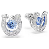 Swarovski Symbolica stud earrings Round cut, Pavé, Horse shoe, Blue, Rhodium plated 5746563