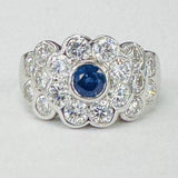 White Gold Royal Blue Sapphire An VS Diamond Statement Estate Ring
