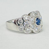 White Gold Royal Blue Sapphire An VS Diamond Statement Estate Ring