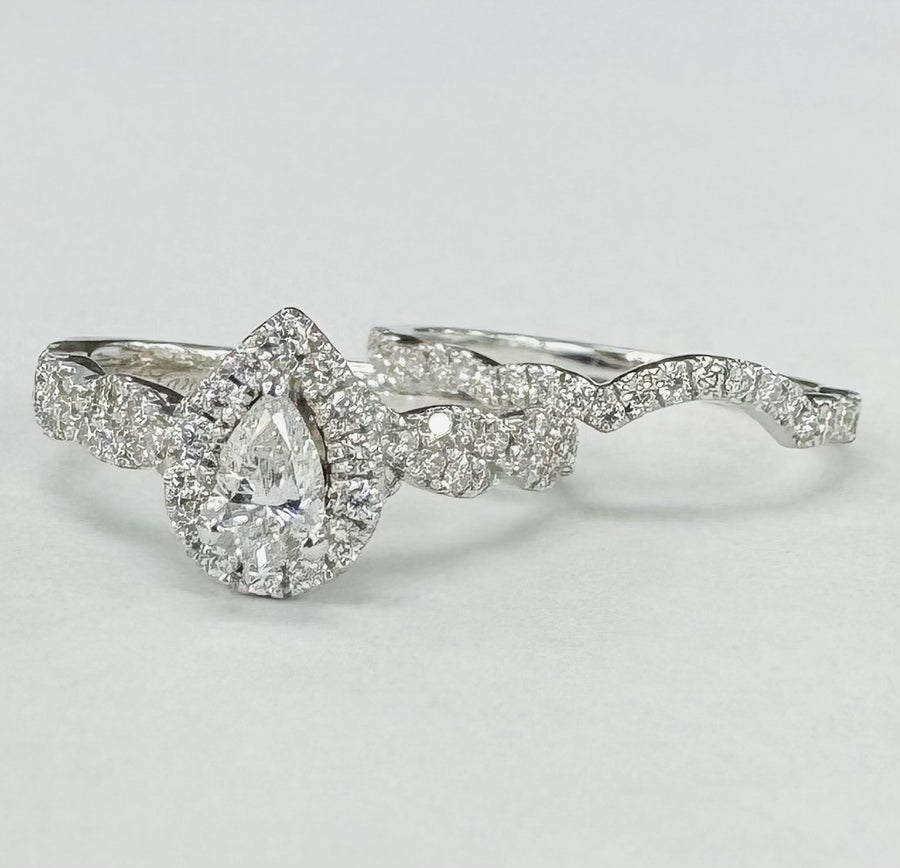 White Gold Neil Lane Pear Halo 1CTW Diamond Wedding Set