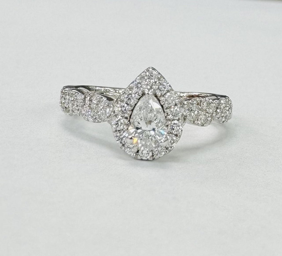 White Gold Neil Lane Pear Halo 1CTW Diamond Wedding Set