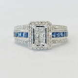 White Gold Sapphire And Diamond Composite Engagement Ring