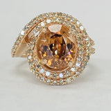 Rose Gold Double Halo Twist Orange Zircon And Diamond Ring