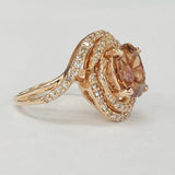 Rose Gold Double Halo Twist Orange Zircon And Diamond Ring