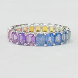 14KT White Gold Rainbow Sapphire Eternity Band