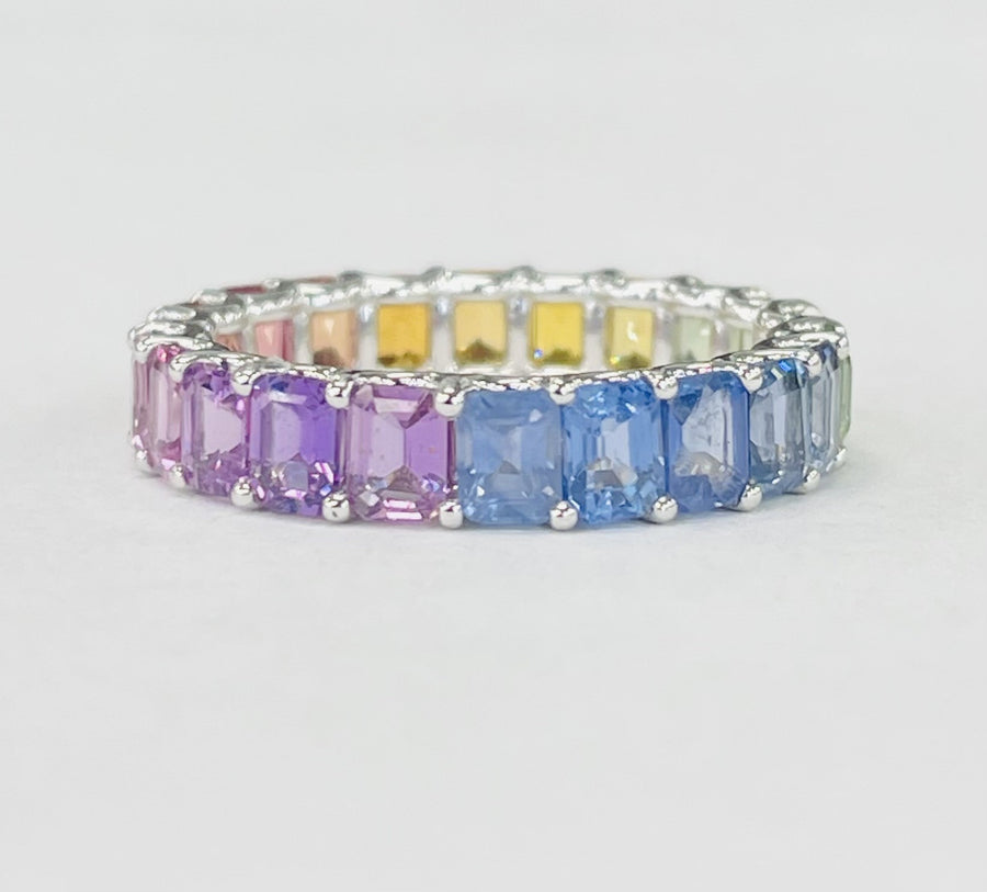 14KT White Gold Rainbow Sapphire Eternity Band