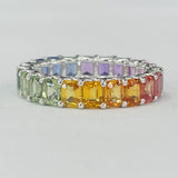 14KT White Gold Rainbow Sapphire Eternity Band
