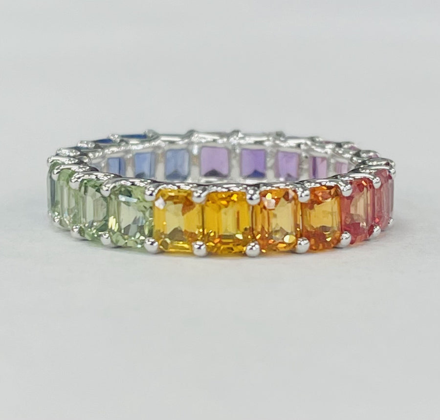 14KT White Gold Rainbow Sapphire Eternity Band