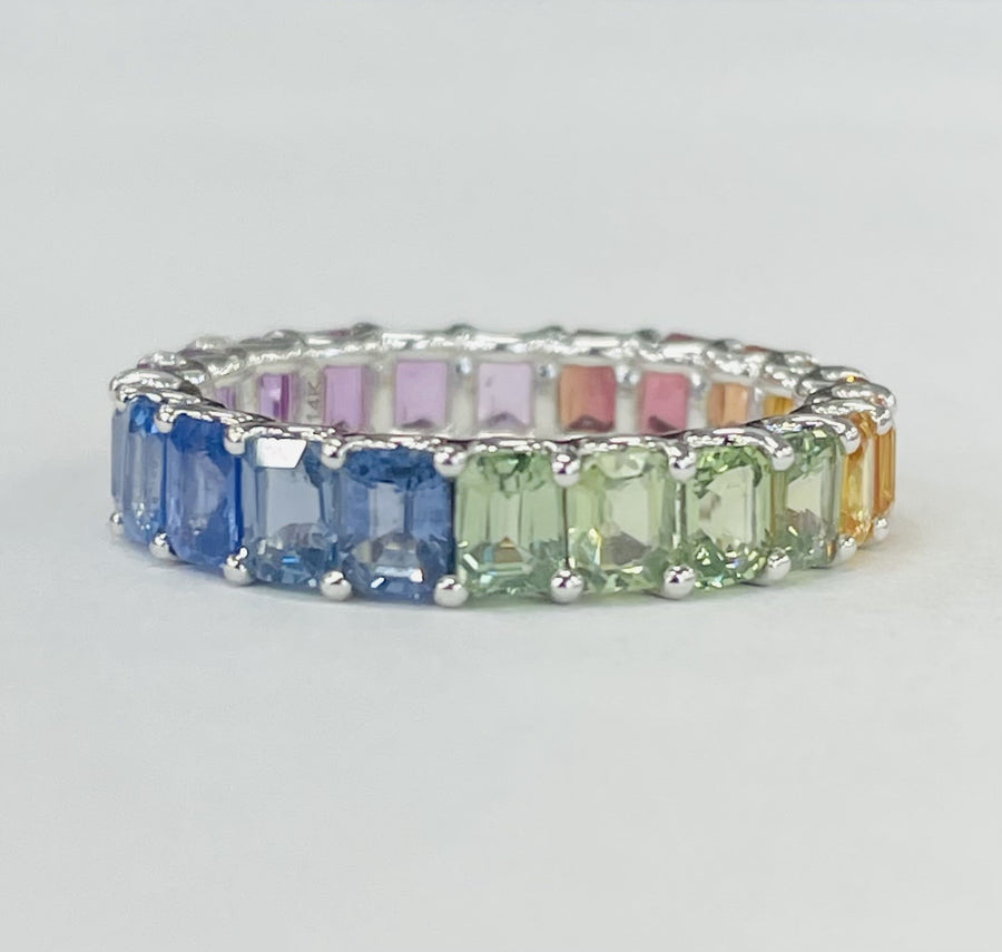14KT White Gold Rainbow Sapphire Eternity Band