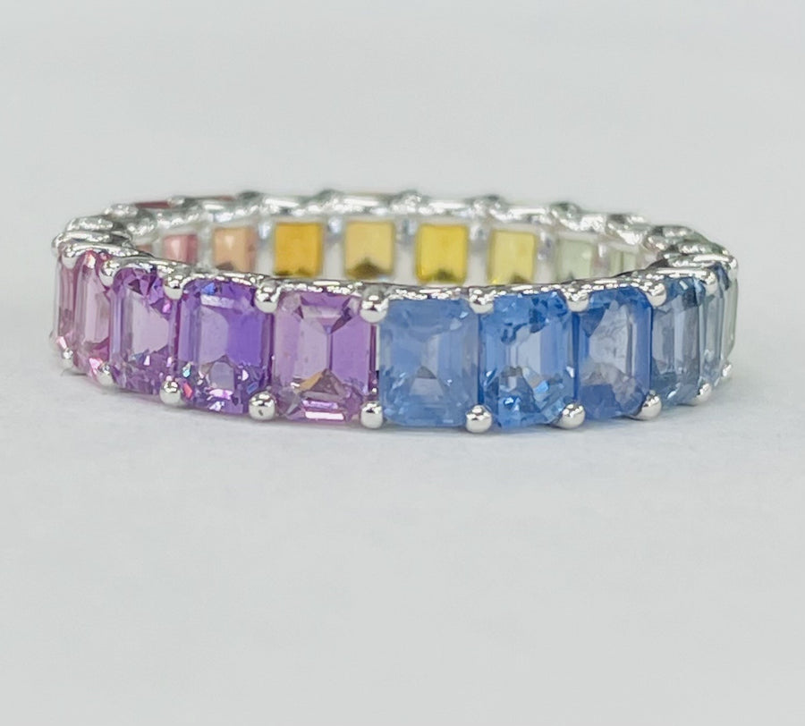14KT White Gold Rainbow Sapphire Eternity Band
