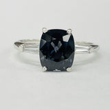 Platinum Deep Bluish Gray Spinel And Baguette Diamond Ring