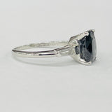 Platinum Deep Bluish Gray Spinel And Baguette Diamond Ring