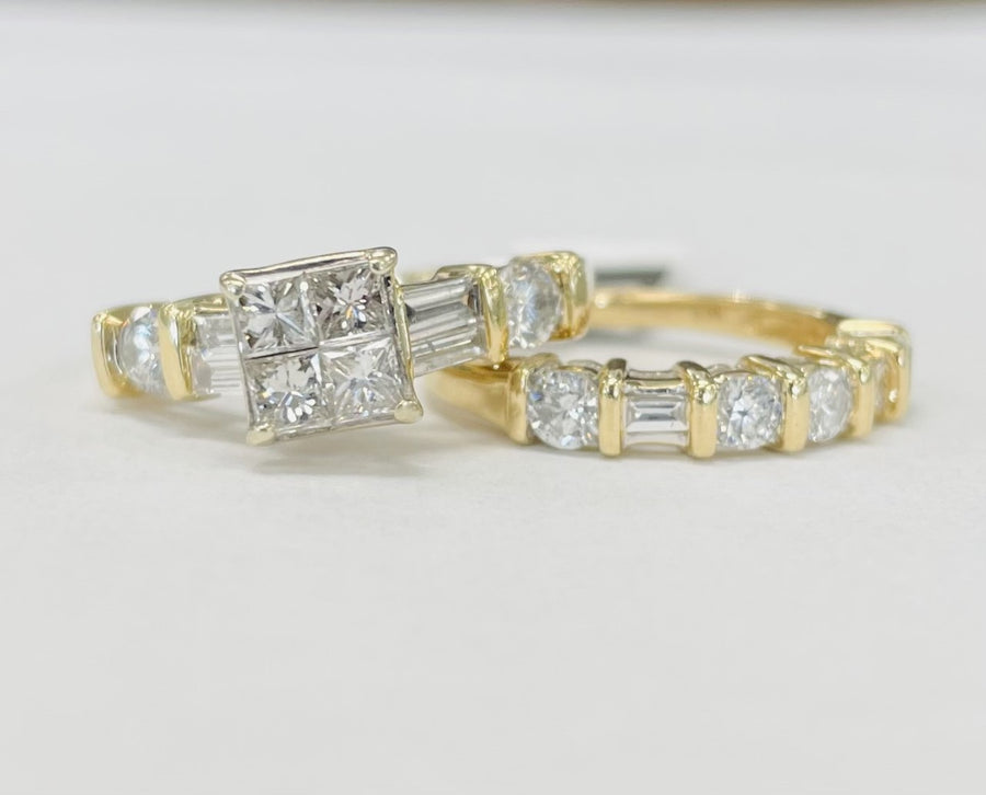 Yellow Gold Quad Diamond Wedding Set 1 7/8CTW