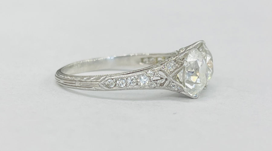 Platinum 2 1/4CTW Vintage Two Stone European Cut Diamond Ring