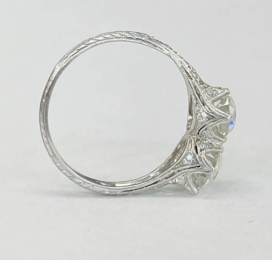 Platinum 2 1/4CTW Vintage Two Stone European Cut Diamond Ring