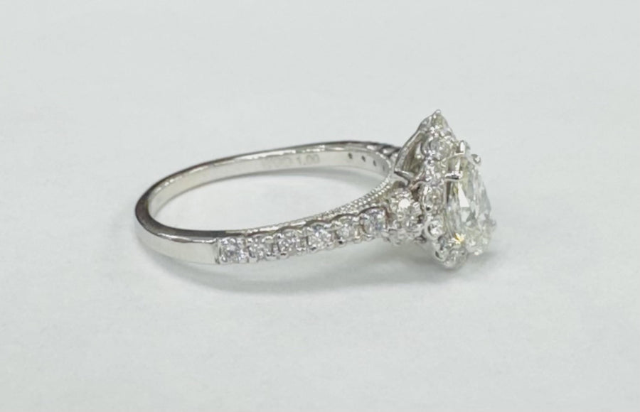 White Gold Pear Halo 1CTW Diamond Engagement Ring