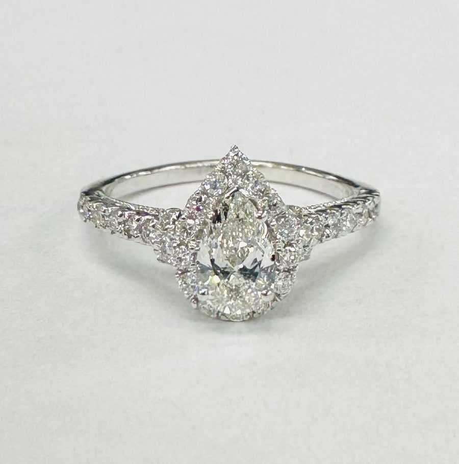 White Gold Pear Halo 1CTW Diamond Engagement Ring
