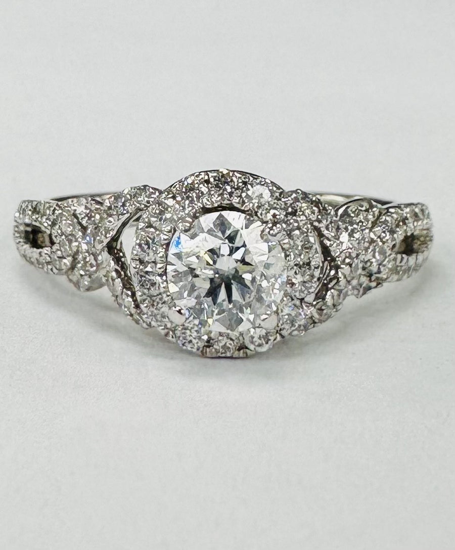 White Gold Elegant 1CTW Diamond Halo Engagement Ring