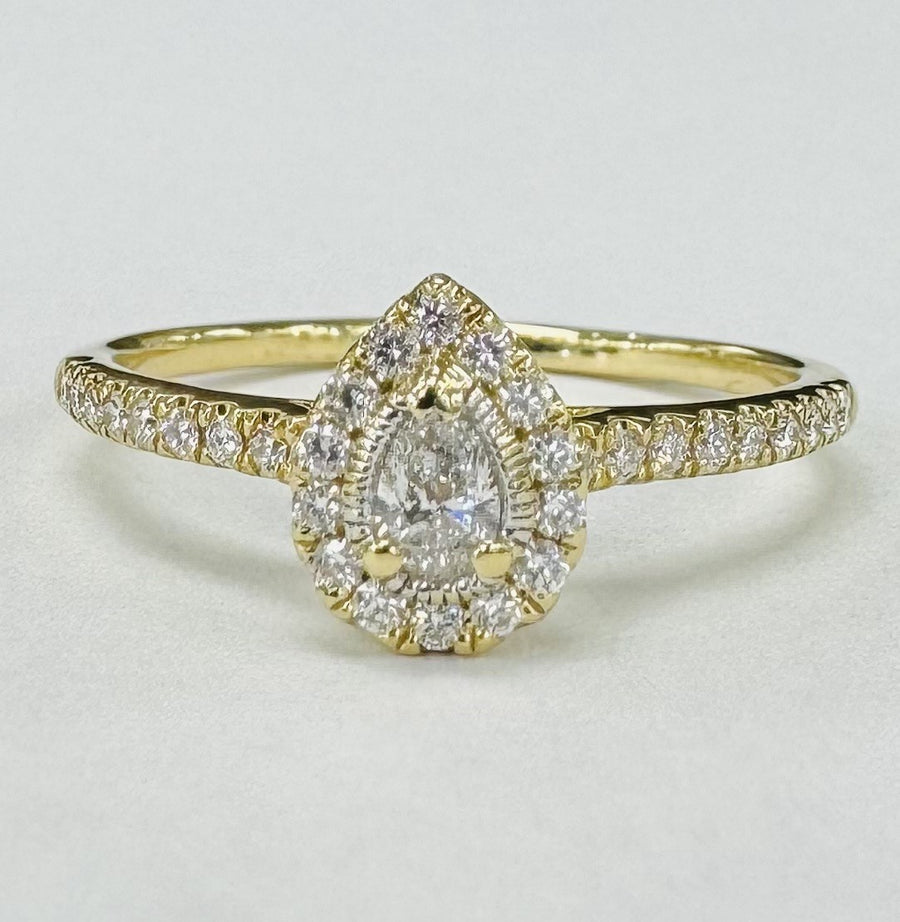 Yellow Gold Pear Halo Diamond Engagement Ring