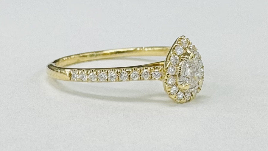 Yellow Gold Pear Halo Diamond Engagement Ring