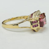 Yellow Gold Pink Tourmaline And Diamond Ring