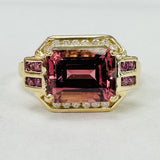 Yellow Gold Pink Tourmaline And Diamond Ring