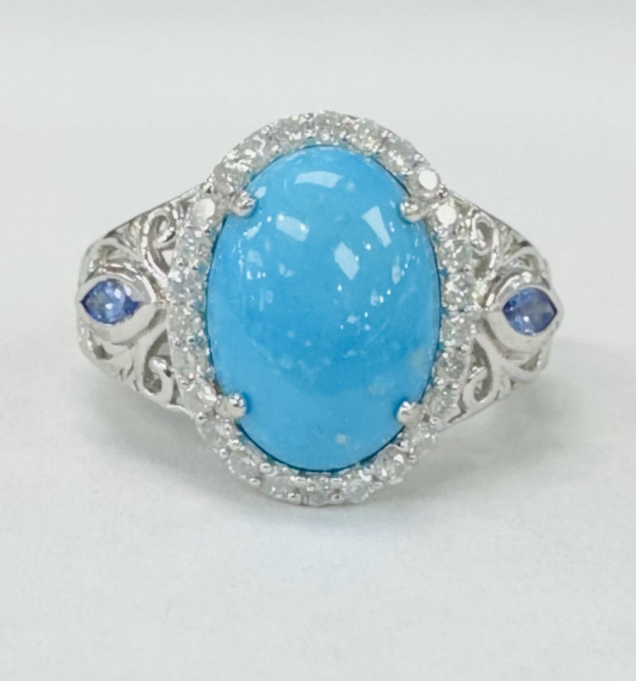 White Gold Turquoise And Diamond Halo Ring