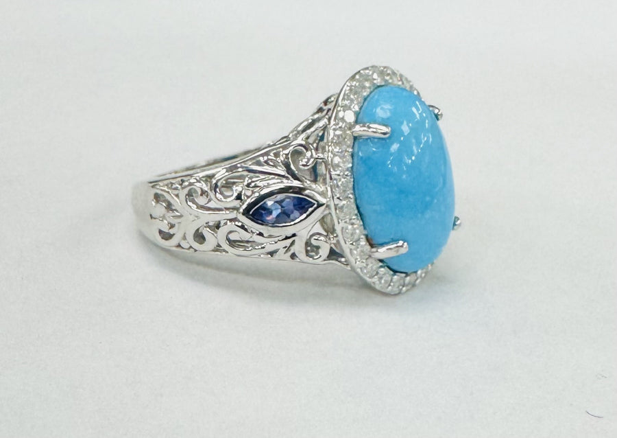 White Gold Turquoise And Diamond Halo Ring
