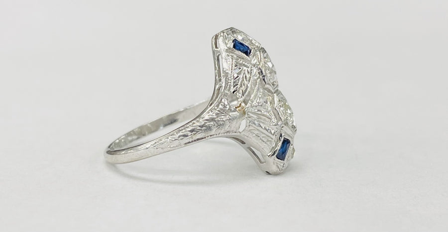 Vintage Art Deco European Diamond And Sapphire Ring
