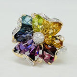 Bellarri R8629YG14/M – 14KT Yellow Gold Floral Multi-Colored Gemstone & Diamond Ring