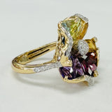 Bellarri R8629YG14/M – 14KT Yellow Gold Floral Multi-Colored Gemstone & Diamond Ring