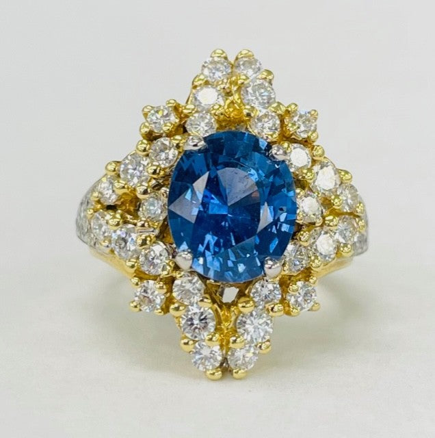 18KT Yellow Gold 5CT Sapphire And Diamond Statement Ring