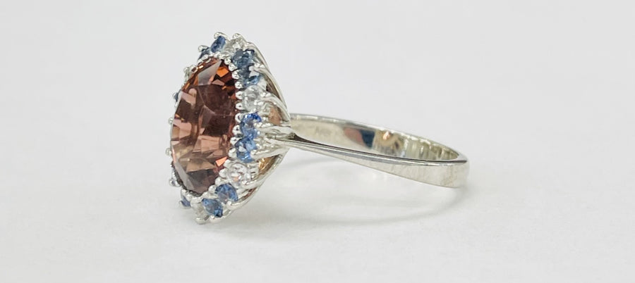 3.16 Pink Tourmaline Sapphire And Diamond Halo Ring