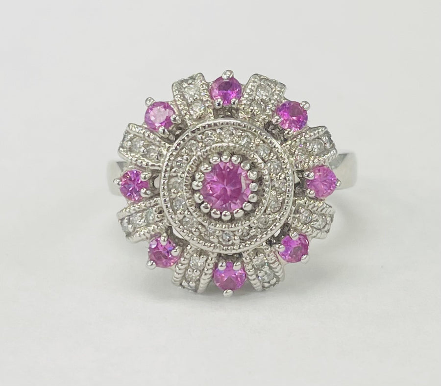 Vintage Pink Sapphire And Diamond Cocktail Ring