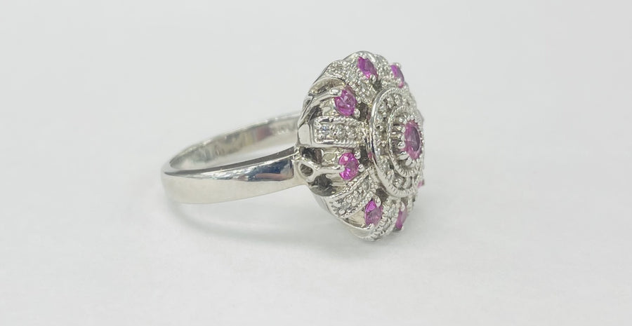 Vintage Pink Sapphire And Diamond Cocktail Ring