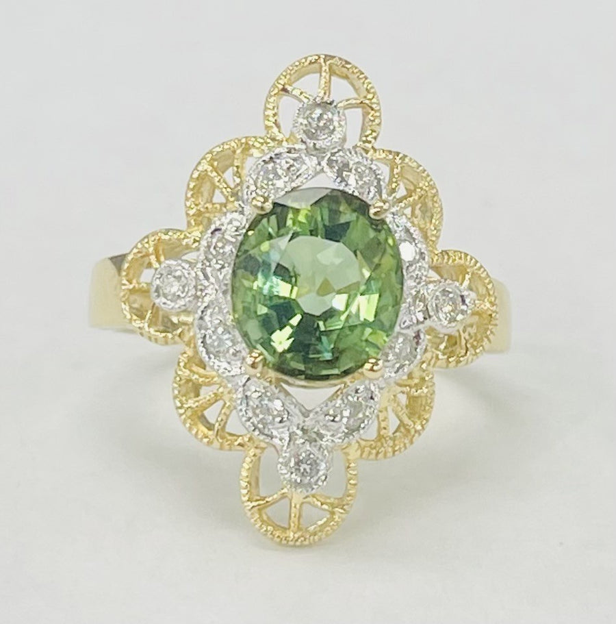 Estate Green Tourmaline An Diamond Cocktail Ring