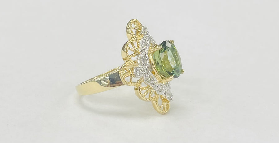 Estate Green Tourmaline An Diamond Cocktail Ring