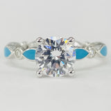 Artcarved - White Gold Contemporary Floral Diamond And Ceramic Turquise Setting