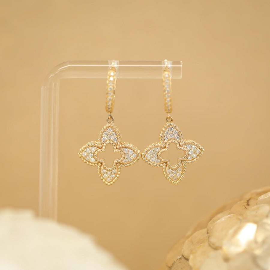 Yellow Gold Dangle Motif Diamond Earrings